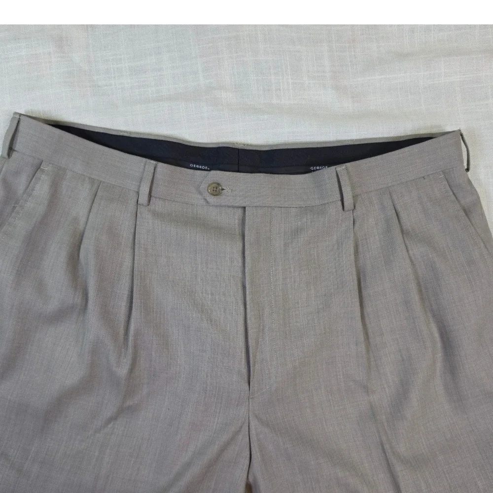George Mens Pleated Dress Pants Grey 42x30 Cuffed Trousers G168315